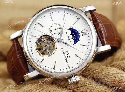 IWC Portofino Tourbillon Moon Phase Fake Watch SS Brown Leather Strap
